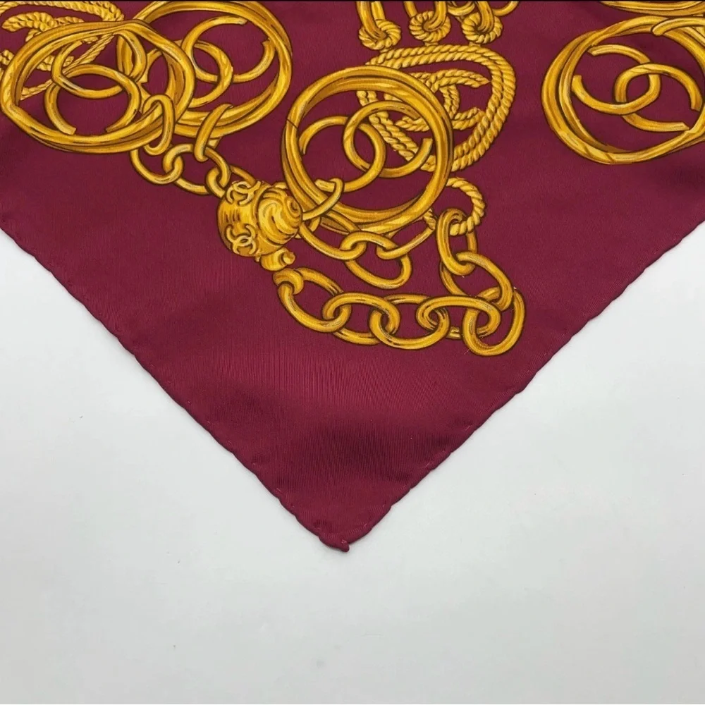 Auth Chanel gold chain and medallion design, Silk Scarf